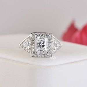 NEW 925 STERLING SILVER RADIANT ENGAGEMENT RING 7